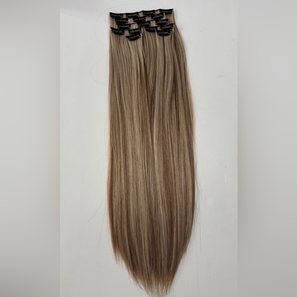 Human hair blend Light Brown With Light Blonde highlights Hair Extensions 22 in - Picture 4 of 10